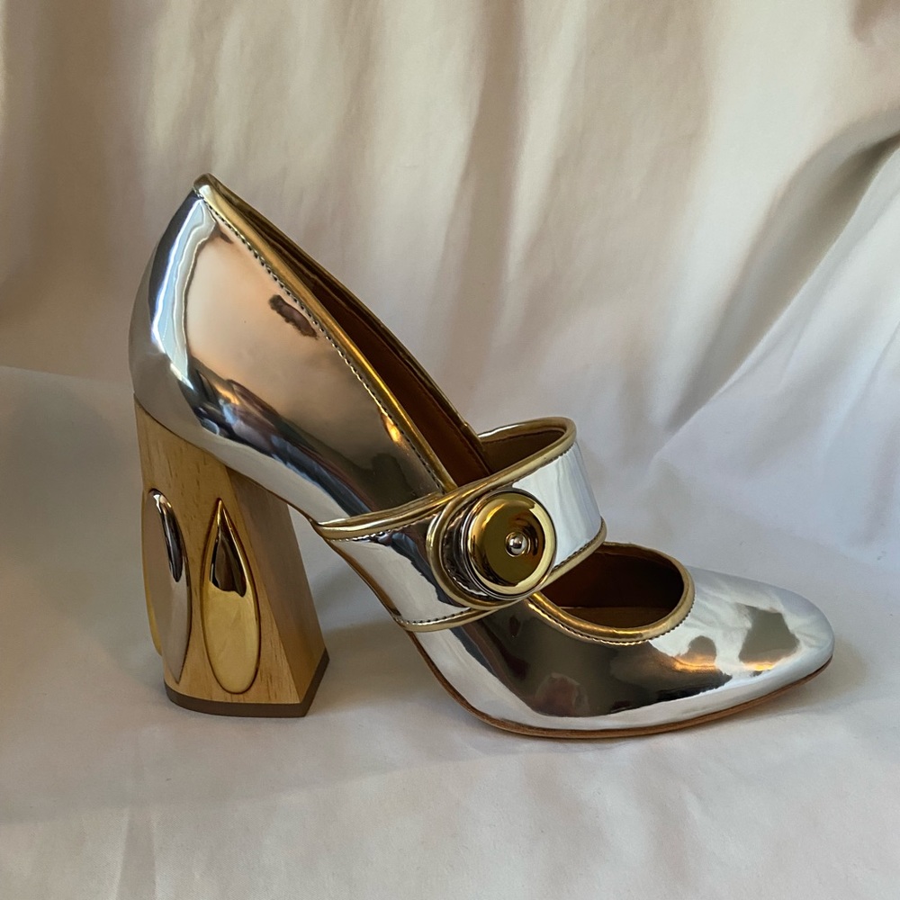 Tory Burch Silver and Gold Madison Mary Jane Pumps